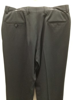 JOS A BANK, Black, Wool, Viscose, Solid, Double Pleats, Zip Front, Button Tab, Belt Loops, 4 Pockets, Suspender Buttons