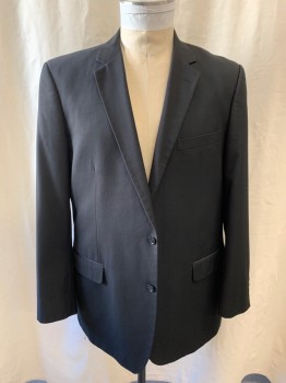 NL Super 120s, Black, Wool, Solid, Notched Lapel, Single Breasted, Button Front, 2 Buttons, 3 Pockets