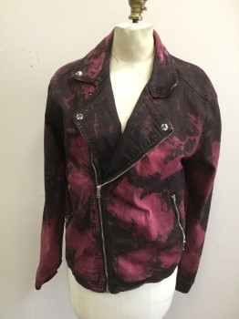 Womens, Jean Jacket, HENRY WILLIAM, Red, Black, Cotton, Polyester, Tie-dye, M, Zip Front, Collar Attached, 2 Zip Pockets, Long Sleeves