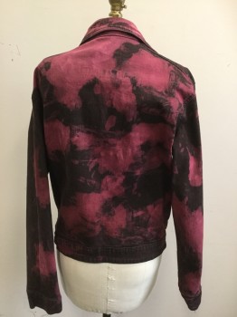 Womens, Jean Jacket, HENRY WILLIAM, Red, Black, Cotton, Polyester, Tie-dye, M, Zip Front, Collar Attached, 2 Zip Pockets, Long Sleeves