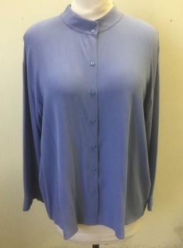EILEEN FISHER, Lavender Purple, Silk, Solid, Crepe, Long Sleeve Button Front, Band Collar, Oversized Fit