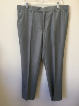 GIORGIO FIORELLI, Lt Gray, Polyester, Viscose, Solid, Flat Front, Button Tab, 4 Pockets, Belt Loops, Zip Fly