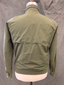 Mens, Casual Jacket, BARACUTA, Dk Olive Grn, Cotton, Polyester, Solid, 44, Members Only Style, Zip Front, Stand Collar, Button Tab Closure, 2 Button Flap Pockets, Raglan Long Sleeves, Ribbed Knit Waistband/Cuff