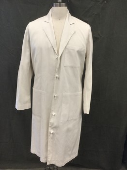 LANDAU, Off White, Poly/Cotton, Solid, Single Breasted, 5 Frog/Loop Front Closure, 3 Pockets, Notched Lapel, Mens, Back Belt Waistband with Pleats