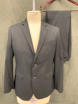 BANANA REPUBLIC, Charcoal Gray, Wool, Spandex, Heathered, Single Breasted, Collar Attached, Notched Lapel, 3 Pockets, 2 Buttons