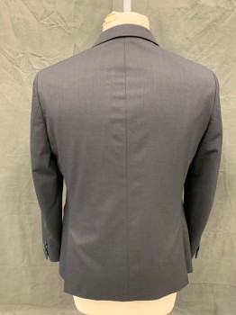 BANANA REPUBLIC, Charcoal Gray, Wool, Spandex, Heathered, Single Breasted, Collar Attached, Notched Lapel, 3 Pockets, 2 Buttons