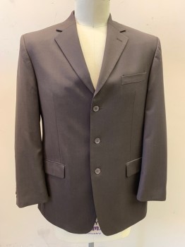 MICHAEL KORS, Dk Brown, Wool, Solid, Notched Lapel, Single Breasted, Button Front, 3 Buttons, 3 Pockets