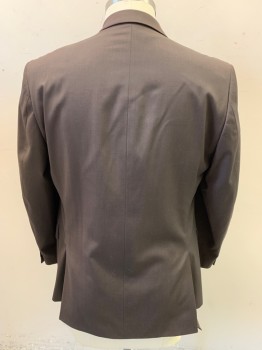MICHAEL KORS, Dk Brown, Wool, Solid, Notched Lapel, Single Breasted, Button Front, 3 Buttons, 3 Pockets