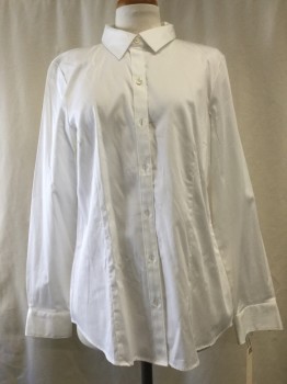 Womens, Blouse, THE LIMITED, White, Cotton, Spandex, Solid, L, Button Front, Collar Attached, Long Sleeves,