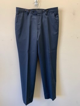 N/L, Navy Blue, Wool, Solid, Flat Front, Button Tab, Zip Fly, 4 Pockets, Belt Loops