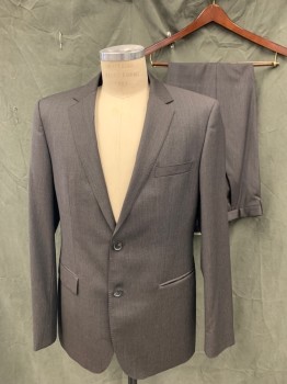 HUGO BOSS, Charcoal Gray, Black, Wool, Stripes, Single Breasted, Collar Attached, Notched Lapel, Hand Picked Collar/Lapel, 2 Buttons,  3 Pockets