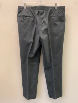 Mens, Suit, Pants, SOUSA & LEFKOVITS, Heather Gray, White, Wool, Stripes - Pin, 36/28, Flat Front, 4 Pockets, Late 70s Early 80s