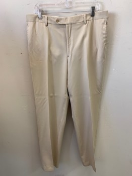 ENZO TOVARE, Beige, Wool, Solid, Pants, Zip Front, Extended Waistband, 4 Pockets, Flat Front