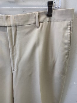 ENZO TOVARE, Beige, Wool, Solid, Pants, Zip Front, Extended Waistband, 4 Pockets, Flat Front