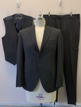 Mens, Suit, Jacket, ANTICA SARTORIA CAMP, Charcoal Gray, Wool, Solid, 42R, 2 Button, Flap Pockets, Double Vent, Pick Stitched Lapel