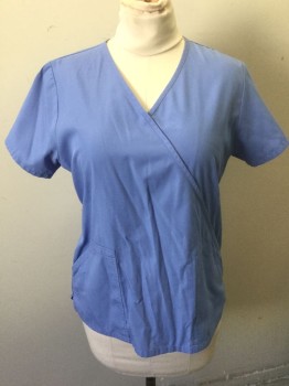 Unisex, Scrub Top, CHEROKEE, French Blue, Poly/Cotton, Solid, XXS, Surpilce, V-neck, Pullover, Short Sleeves