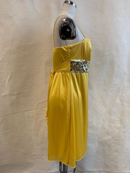 Womens, Cocktail Dress, B DARLIN, Yellow, Silver, Synthetic, Sequins, Solid, W 28, B 32, Pleated Bust, Empire Waist with Silver Sequin Detail, Spaghetti Straps, Self Tie Back, Gathered Side **center Back Run*