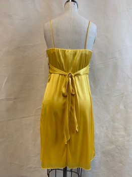 Womens, Cocktail Dress, B DARLIN, Yellow, Silver, Synthetic, Sequins, Solid, W 28, B 32, Pleated Bust, Empire Waist with Silver Sequin Detail, Spaghetti Straps, Self Tie Back, Gathered Side **center Back Run*