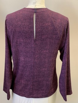 Womens, Blouse, PROLOGUE, Purple, Rose Pink, Polyester, Spandex, Geometric, L, V Neck, Knotted Detail In Front, L/S, 2 Button Closure with Slit In Back