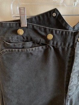NL, Faded Black, Cotton, Solid, High Waist, Button Front, 3 Pockets, Suspender Buttons, Back Half Belt, 1 Pocket