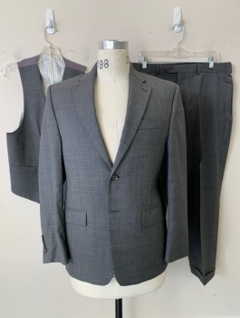 Mens, Suit, Jacket, LAUREN, Gray, Wool, Solid, 38S, 2 Button, Flap Pockets, Single Vent