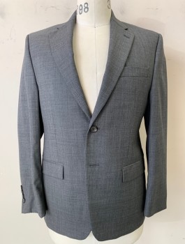 Mens, Suit, Jacket, LAUREN, Gray, Wool, Solid, 38S, 2 Button, Flap Pockets, Single Vent