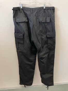 NL, Black, Poly/Cotton, Tactical Pants, Rip-Stop, Adjustable Waist, 6 Pckts, Drawstring Cuffs