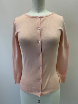 Womens, Sweater, NO LABEL, Lt Pink, Silk, Cashmere, Solid, B32, L/S, Button Front, Crew Neck, Lightweight