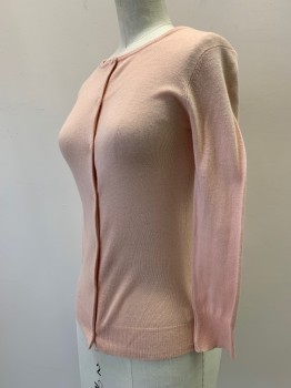 Womens, Sweater, NO LABEL, Lt Pink, Silk, Cashmere, Solid, B32, L/S, Button Front, Crew Neck, Lightweight