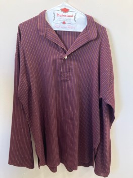 BRUCE HALPERIN, Red Burgundy, Orange, Blue, Stripes - Vertical , LS, Band Collar, Single Btn/Half Placket, Curved Hem