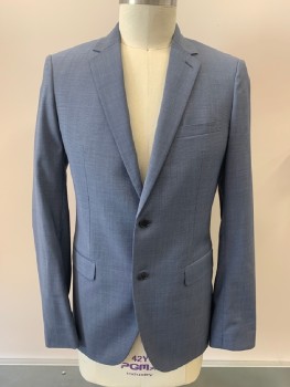 Mens, Sportcoat/Blazer, THEORY, French Blue, Wool, Polyester, Heathered, 42L, Notched Lapel, Single Breasted, B.F., 3 Pckts