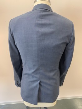 Mens, Sportcoat/Blazer, THEORY, French Blue, Wool, Polyester, Heathered, 42L, Notched Lapel, Single Breasted, B.F., 3 Pckts