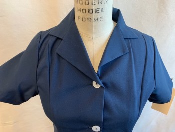 Womens, Waitress/Maid, EWC, Navy Blue, Poly/Cotton, Solid, 6, Button Front, Collar Attached, Short Sleeves, 2 Patch Pockets