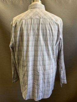 CALVIN KLEIN, Gray, White, Maroon Red, Cotton, Plaid, L/S, Button Front, Collar Attached,