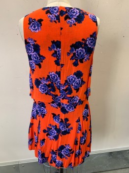 MINK PINK, Red-Orange, Lavender Purple, Indigo Blue, Viscose, Floral, Slvls, CN, Layer Top, Back Zipper, Box Pleats