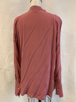 REISS, Dusty Rose Pink, Viscose, Solid, Button Front, Raglan L/S With 2 Button Cuff