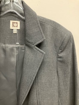 Womens, Blazer, ANNE KLEIN, 6, Gray, Solid, Polyester/ Viscose, C.A., Notched Lapel, SB. Vertical Seams, 2 Welt Pockets,