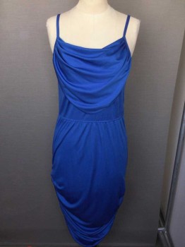N/L, Blue, Polyester, Solid, Cowl Neck & Back, Spaghetti Straps, Ruched Sides