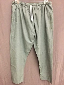 Mens, Casual Pants, NO LABEL, Green, White, Cotton, Solid, 34, White Rope Drawstring, 2 Side Zip Pockets