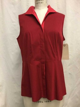 Womens, Blouse, LAFAYETTE 148, Maroon Red, Red, Cotton, Synthetic, Solid, 10, Maroon, Red Collar Attached, Sleeveless
