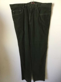 Mens, Casual Pants, BROOKS BROTHERS, Forest Green, Cotton, Solid, 32, 33, Corduroy, Jean Style 5 Pocket