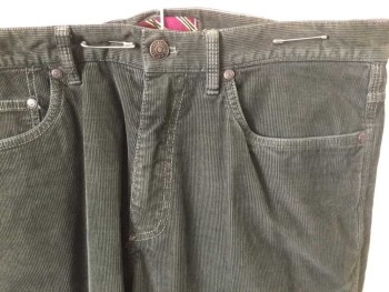 BROOKS BROTHERS, Forest Green, Cotton, Solid, Corduroy, Jean Style 5 Pocket