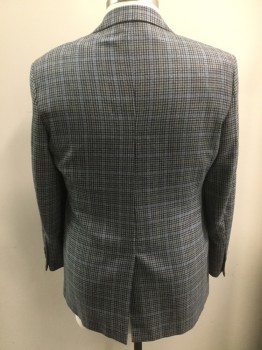 Mens, Sportcoat/Blazer, BROOKS BROTHERS, Dove Gray, Navy Blue, Tan Brown, Dk Brown, Wool, Plaid - Tattersall, 43R, Single Breasted, 2 Buttons,  Notched Lapel, 3 Pockets,