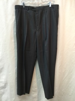 NL, Charcoal Gray, Lt Gray, Red, Wool, Stripes, Pants - Double Pleat Front, Zip Fly, 4 Pockets,