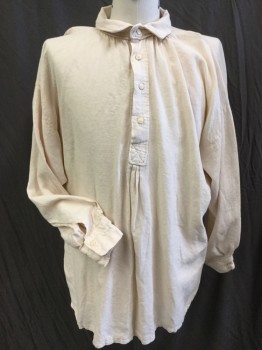 JAS TOWNSEND & SON, Cream, Linen, Solid, Cream, Collar Attached, 4 Button Front, Long Sleeves, (black Mark at Collar)