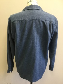 PENDLETON, French Blue, Wool, Heathered, Button Front, Collar Attached, 2 Flap Pockets, Long Sleeves