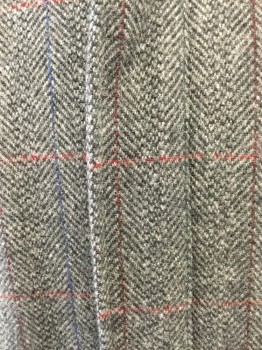 Mens, Casual Jacket, WOOLRICH, Gray, Black, Red, Royal Blue, Green, Wool, Herringbone, Plaid, XXL, Collar Attached, Zip Front, Black Ribbed Knit Waist