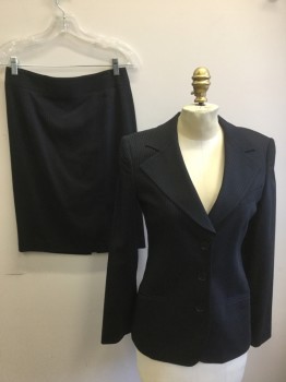 EMPERIO ARMANI, Navy Blue, Gray, Wool, Nylon, Stripes - Pin, Single Breasted, 3 Buttons,  Wide Notched Lapel, 3 Pockets,