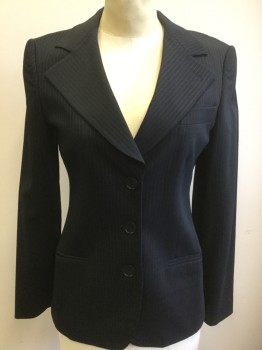 Womens, Suit, Jacket, EMPERIO ARMANI, Navy Blue, Gray, Wool, Nylon, Stripes - Pin, 4, Single Breasted, 3 Buttons,  Wide Notched Lapel, 3 Pockets,