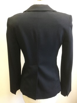 EMPERIO ARMANI, Navy Blue, Gray, Wool, Nylon, Stripes - Pin, Single Breasted, 3 Buttons,  Wide Notched Lapel, 3 Pockets,